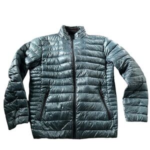 Calvin Klein Womens Dark Green Black Full Zip Packable Down Puffer Jacket Size M